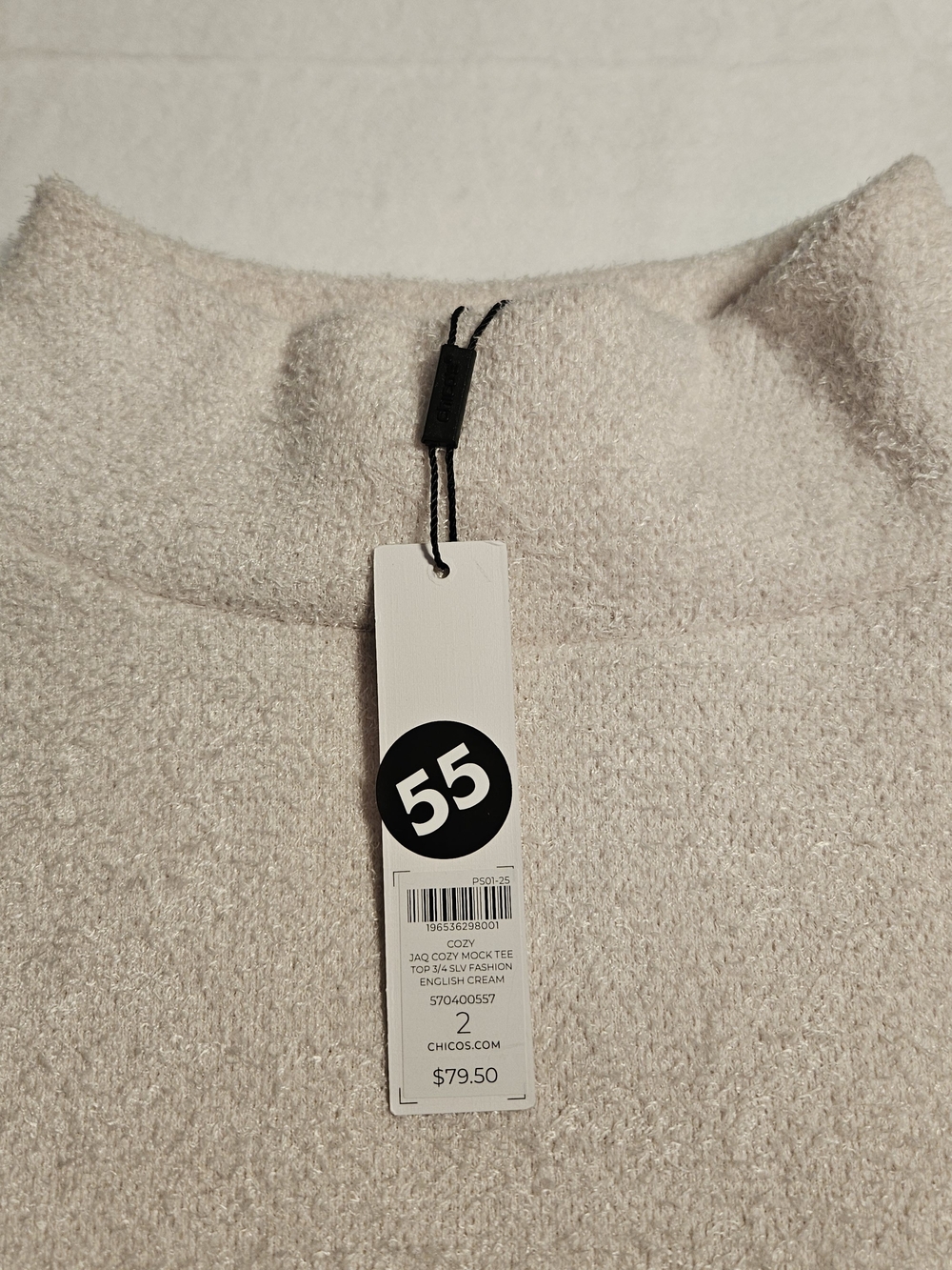 Chico's Size 2 Large L Cozy Mock Neck Sweater English Cream NWT 3/4 Sleeve - Picture 3 of 10